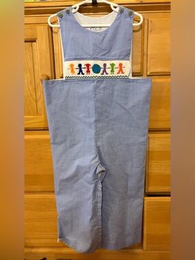 Molly Pop Boys' Classic Blue & White Gingham Longall w/Children Smocking Size 4